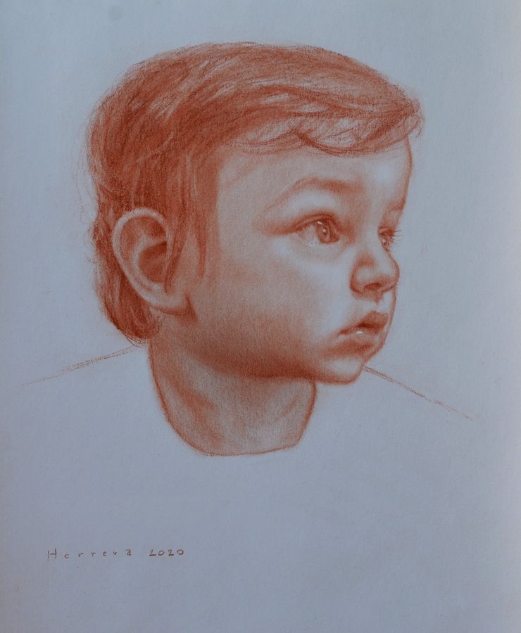 Retrato a sanguina de un niño de perfil